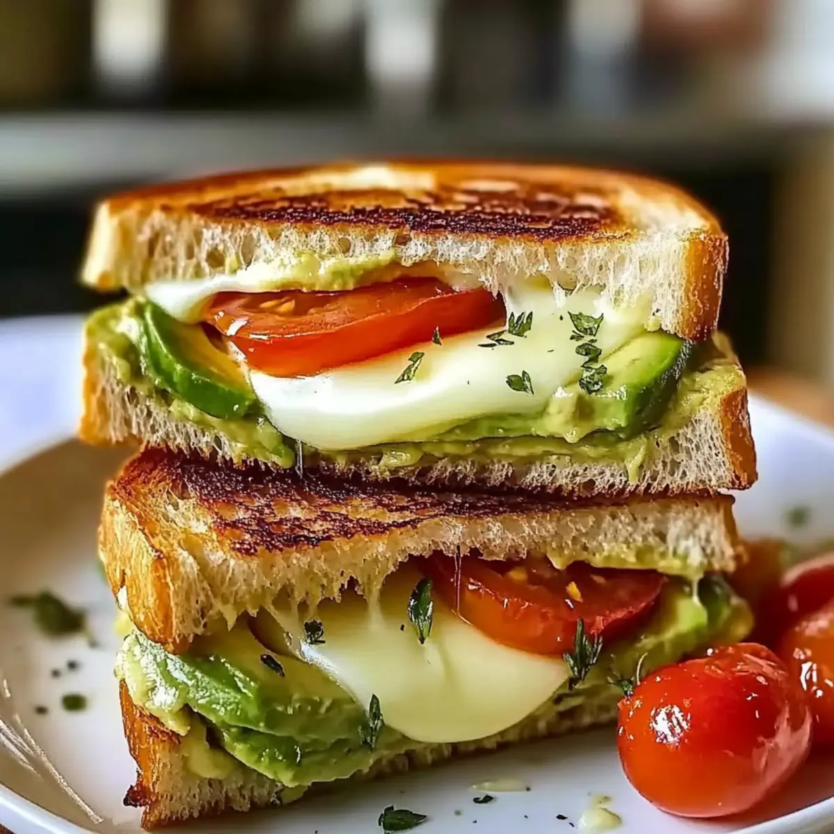 Avocado, Mozzarella, and Tomato Grilled Cheese