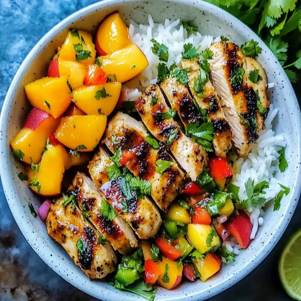 Cilantro-Lime Chicken Bowls with Peach Salsa