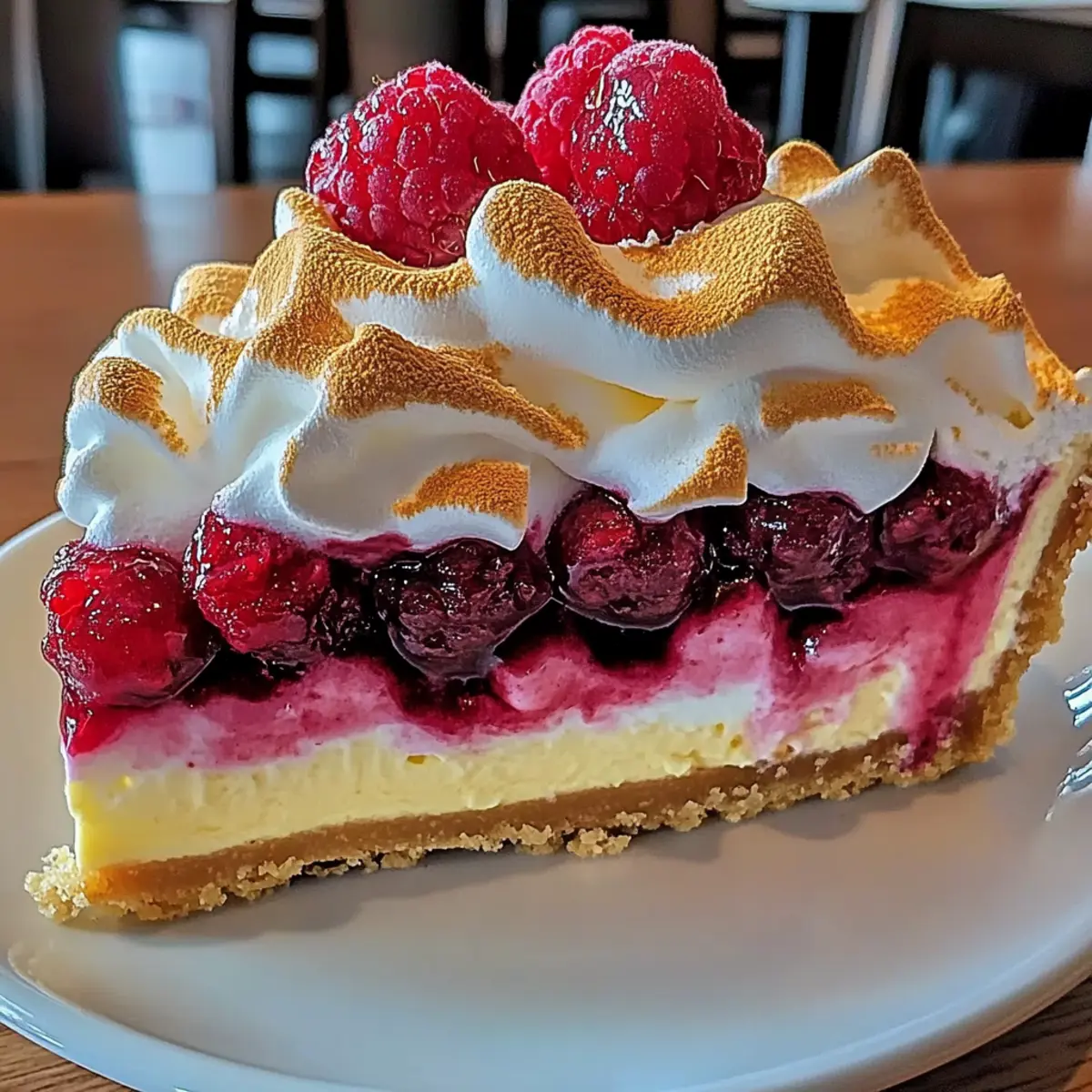 Lemon Raspberry Meringue Cheesecake