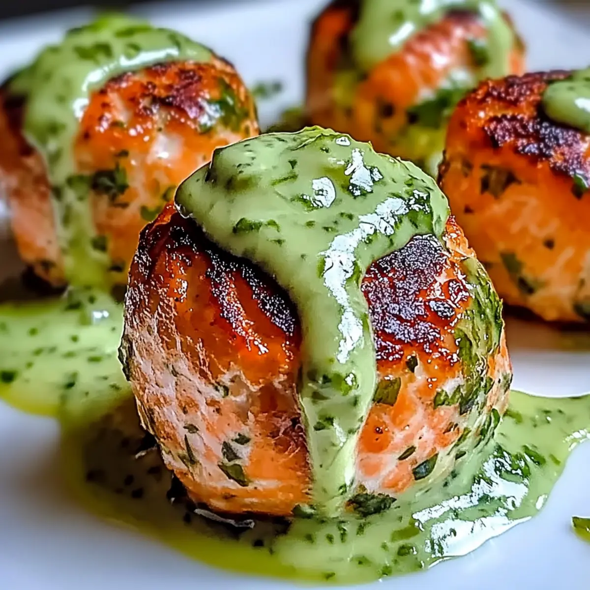 Salmon Balls with Creamy Avocado Sauce