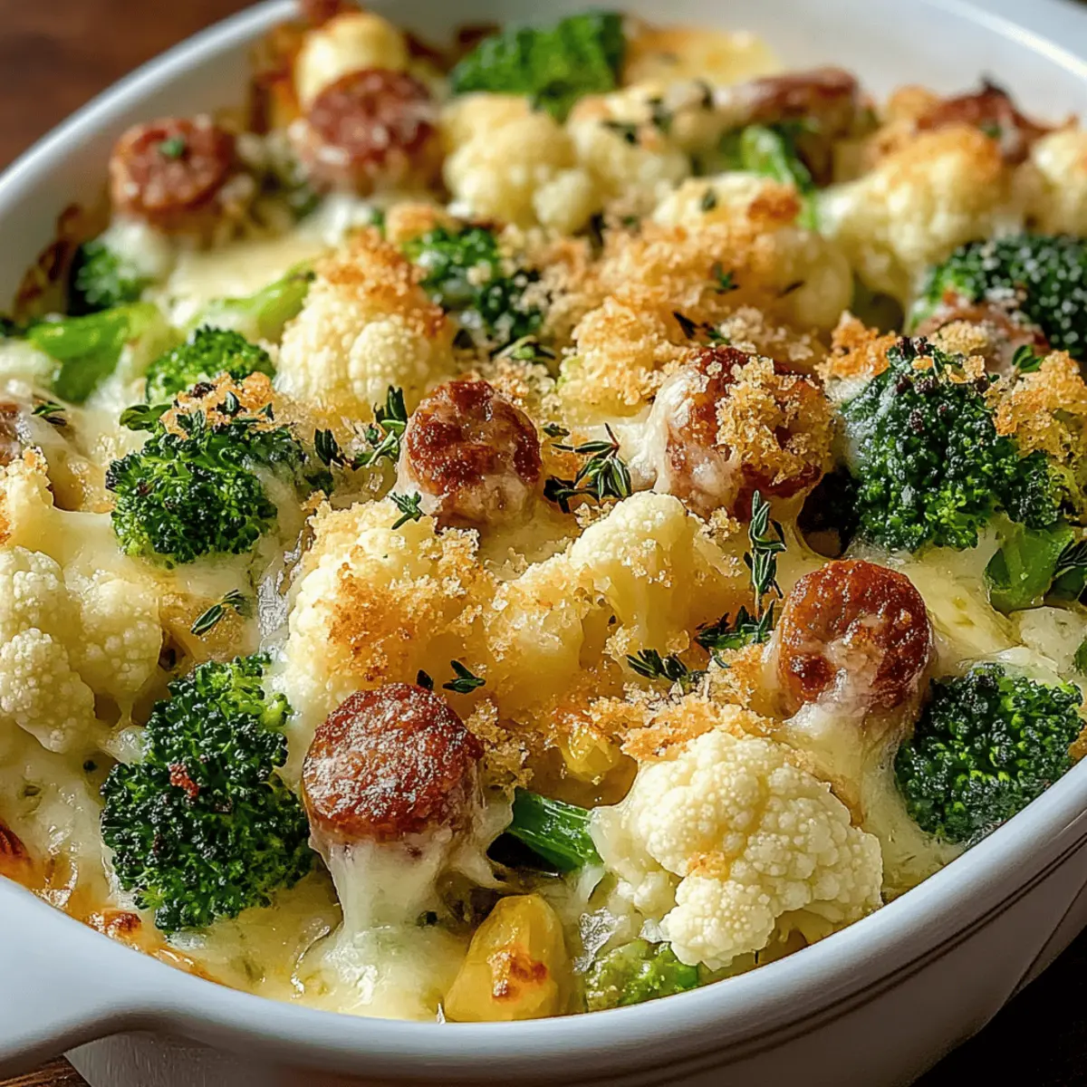 Cheesy Broccoli, Sausage and Cauliflower Casserole