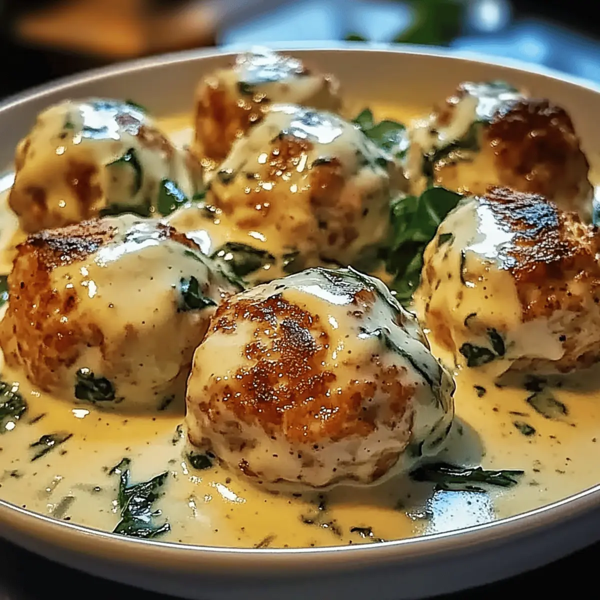 Chicken Ricotta Meatballs with Spinach Alfredo Sauce