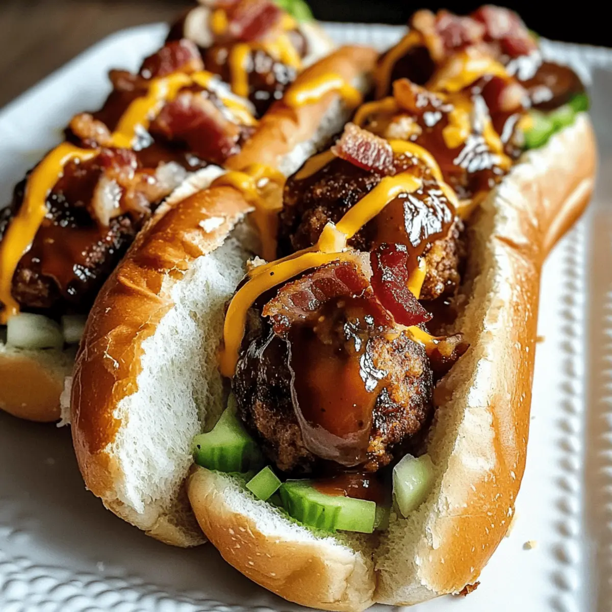 Bourbon BBQ Bacon Cheeseburger Meatball Subs