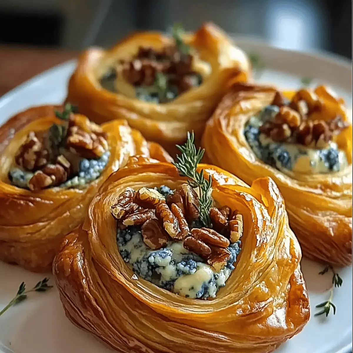 Blue Cheese Walnut Thyme Puff Pastry Twirl