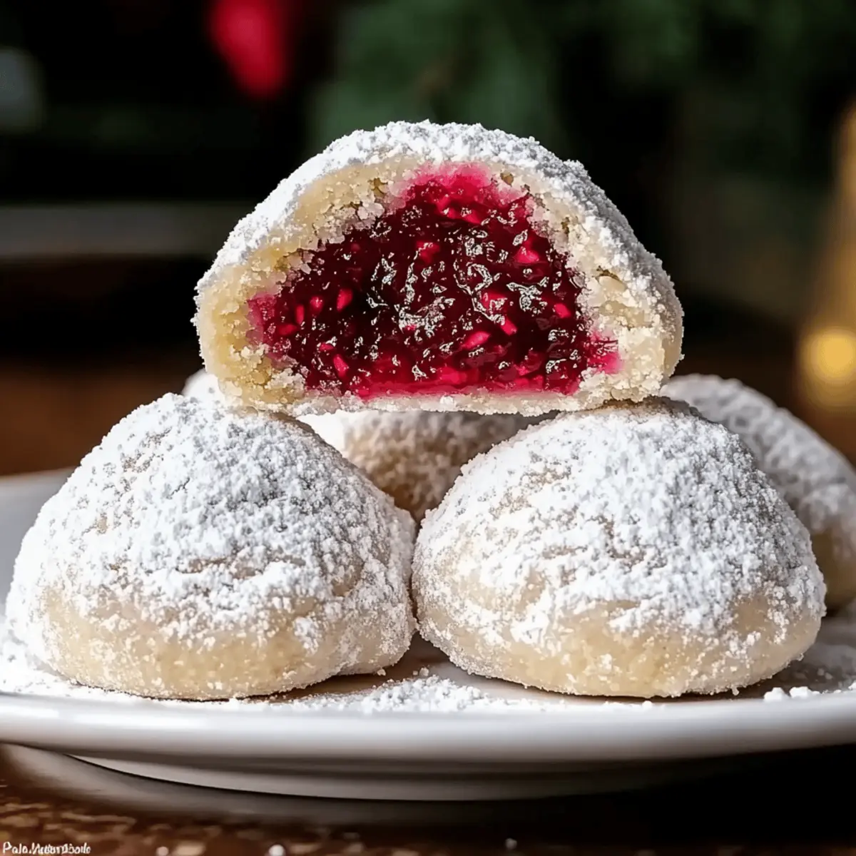 Raspberry Filled Almond Snowball Cookies
