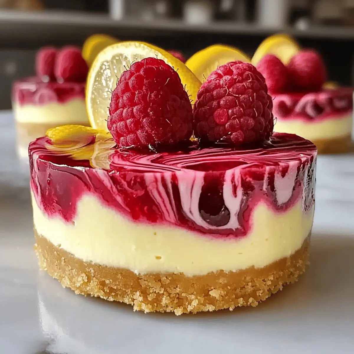No Bake Raspberry Lemon Swirl Cheesecake