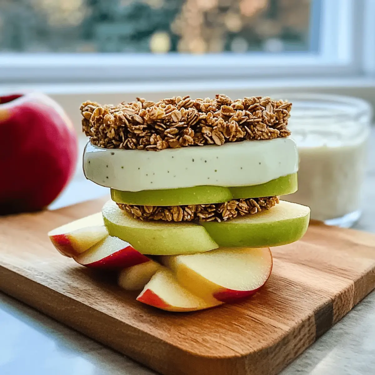 Crunchy Apple Sandwich with Granola & Yogurt Snack