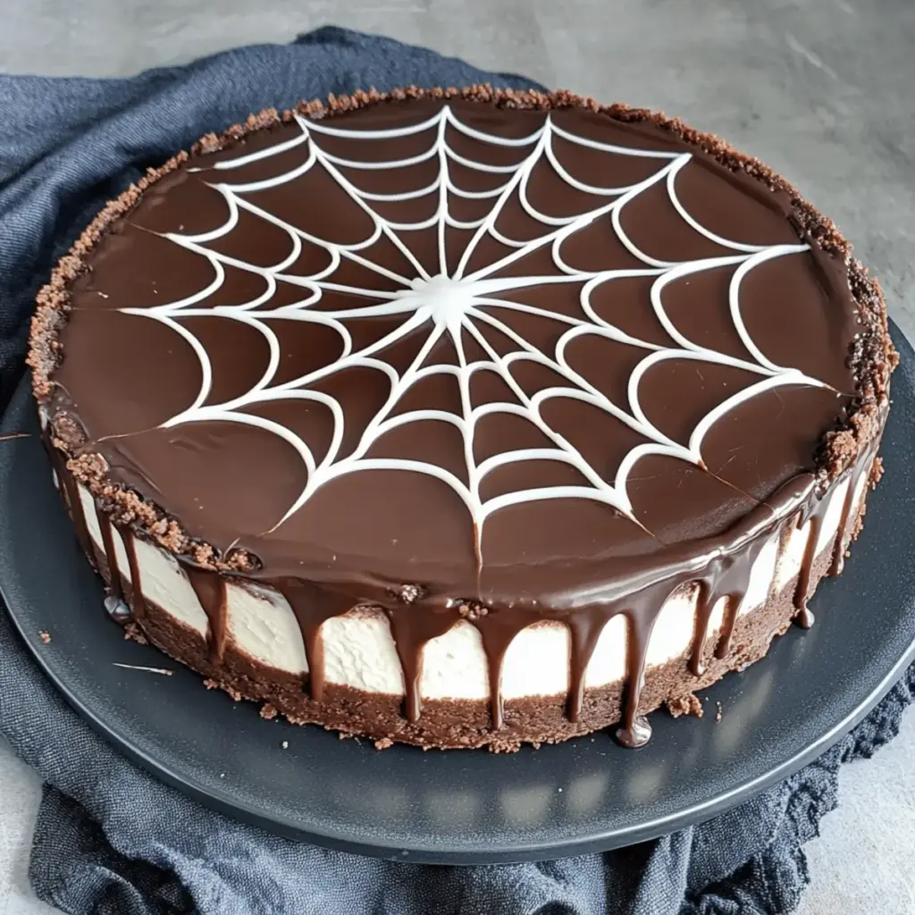 Chocolate Spiderweb Cheesecake (No Bake)