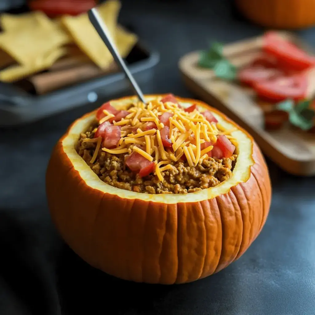Pumpkin Taco Dip in a Hollowed Mini Pumpkin
