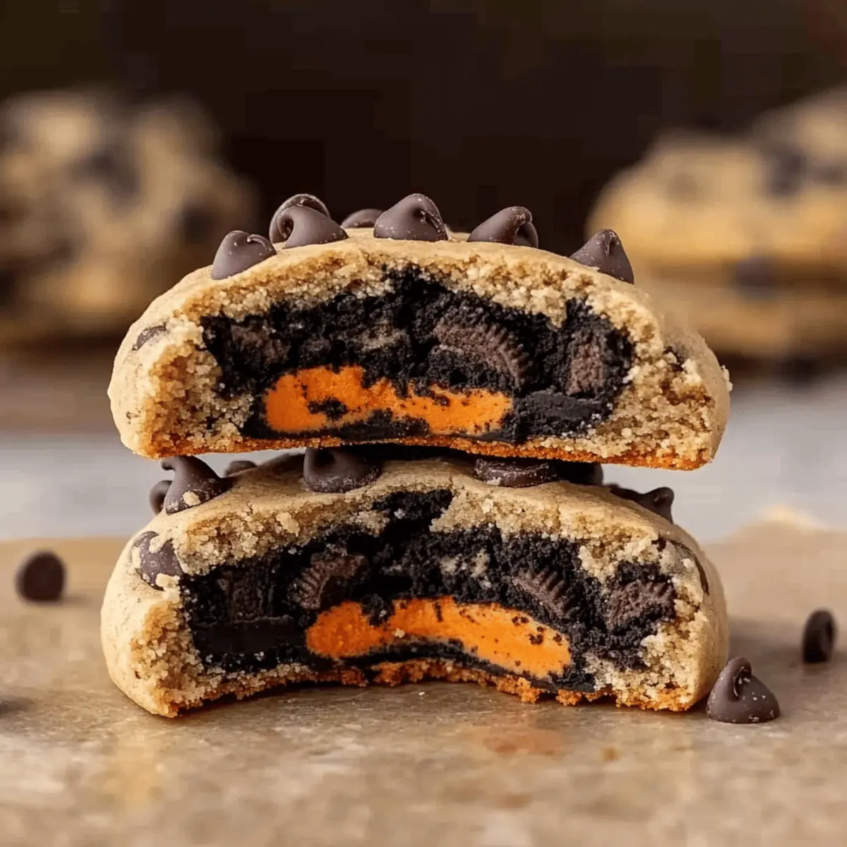 Halloween Oreo Stuffed Chocolate Chip Cookies