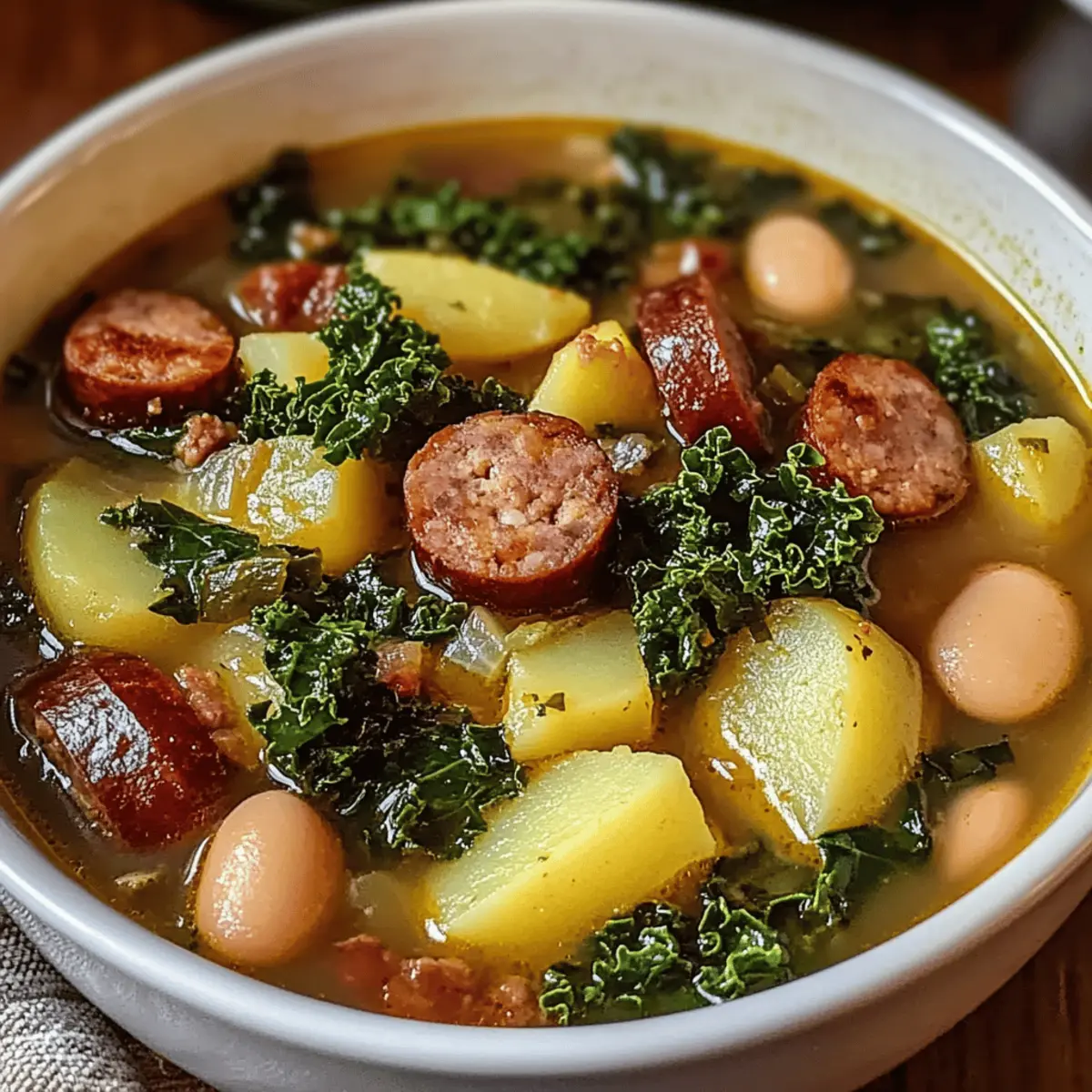 Hearty Sausage Soup with Potatoes, Beans, and Kale