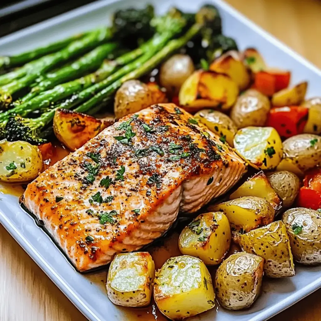 Sheetpan Salmon and Potatoes With Veggies