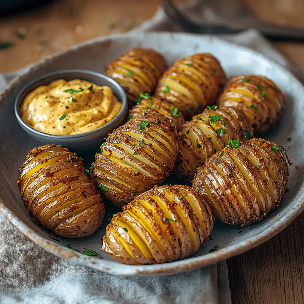 Oven-Baked Mini Hasselback Potatoes with Vegan Cajun Mayo