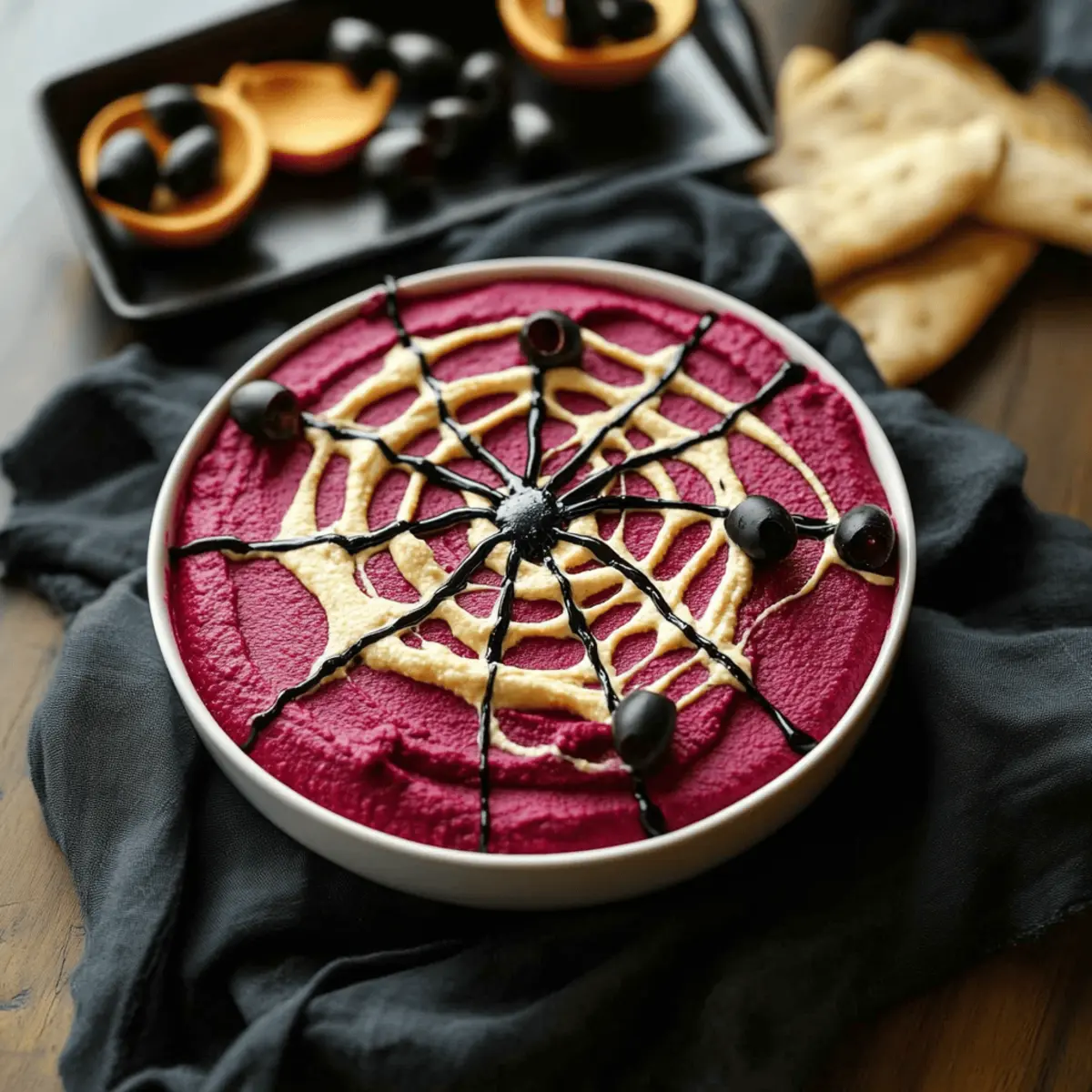 Bloody Beet Hummus with Cheese Web