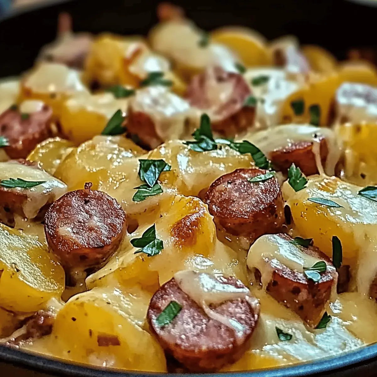 Cheesy Ranch Potatoes and Smoked Beef Sausage