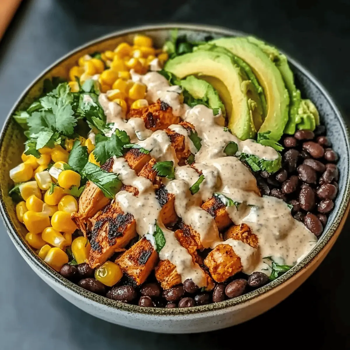 Chicken Bowl with Black Beans, Corn, & Creamy Sauce