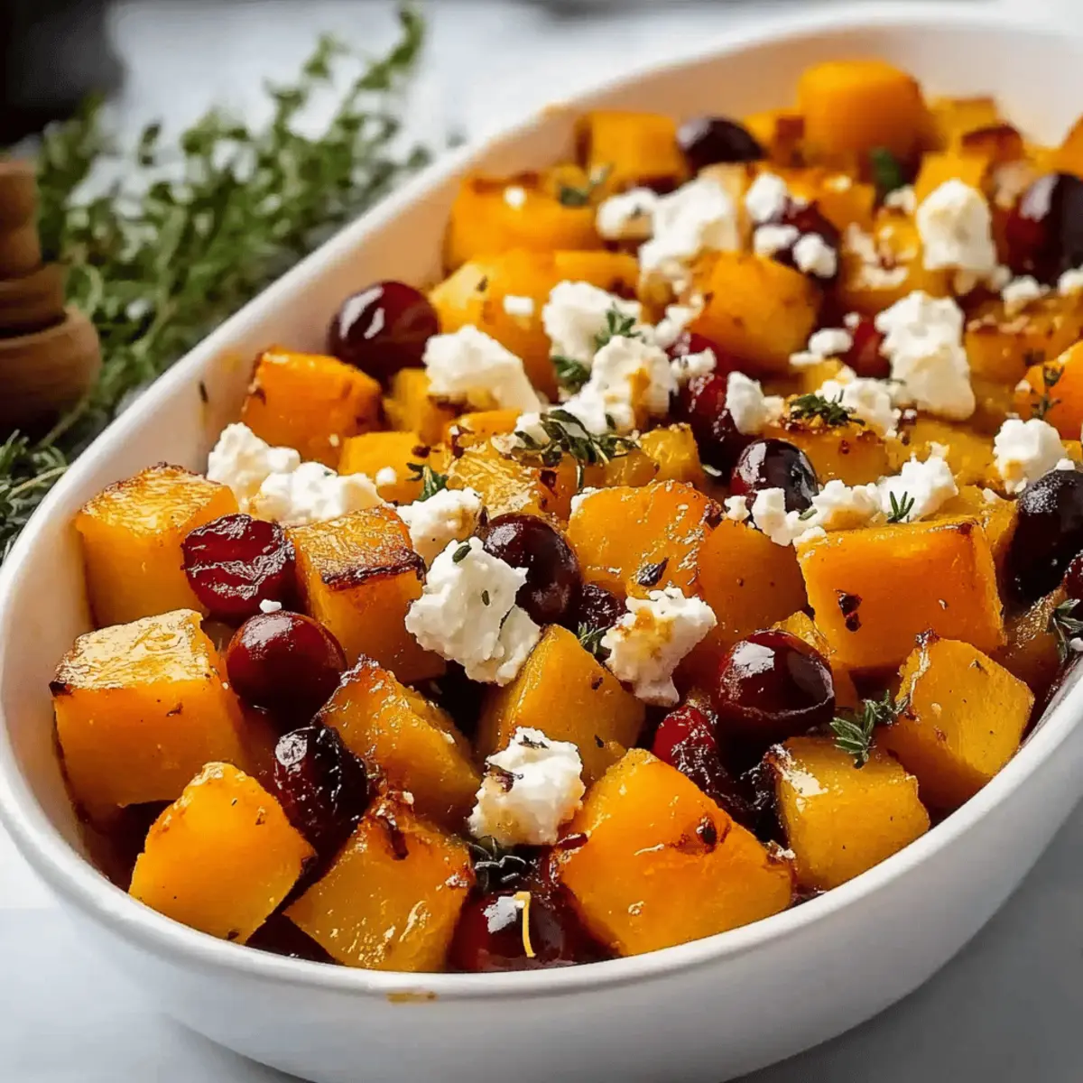 Honey Roasted Butternut Squash with Cranberries and Feta