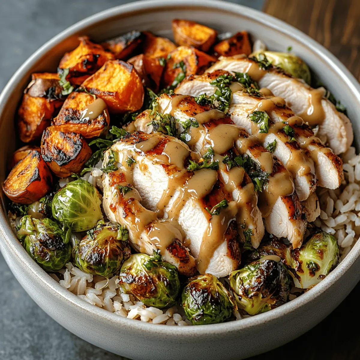 Maple Dijon Chicken & Roasted Sweet Potato Bowls