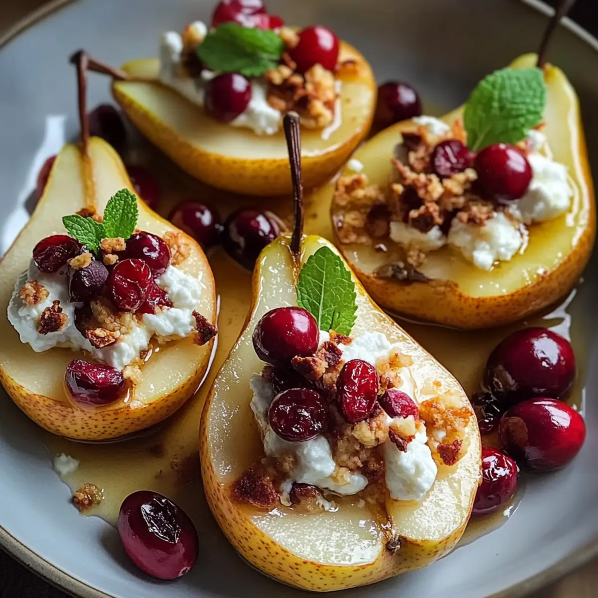 Baked Pears with Goat Cheese, Honey, and Cranberries