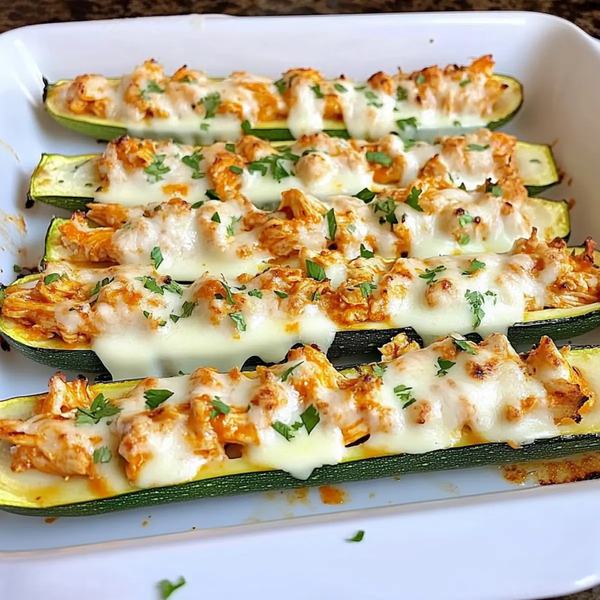 Buffalo Chicken Zucchini Boats