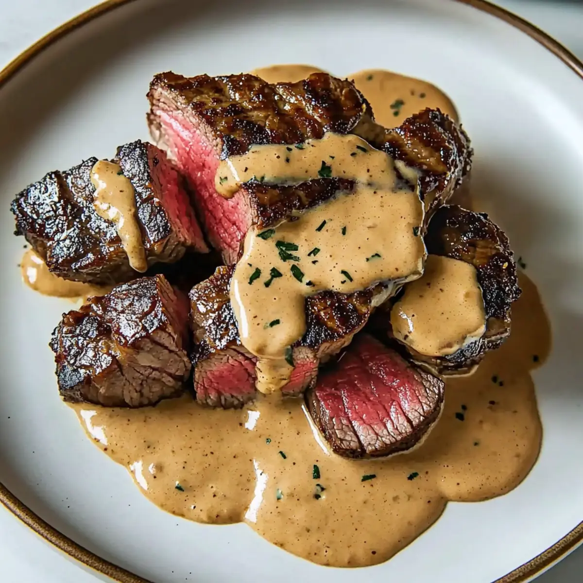 Steak with Bourbon Garlic Cream Sauce