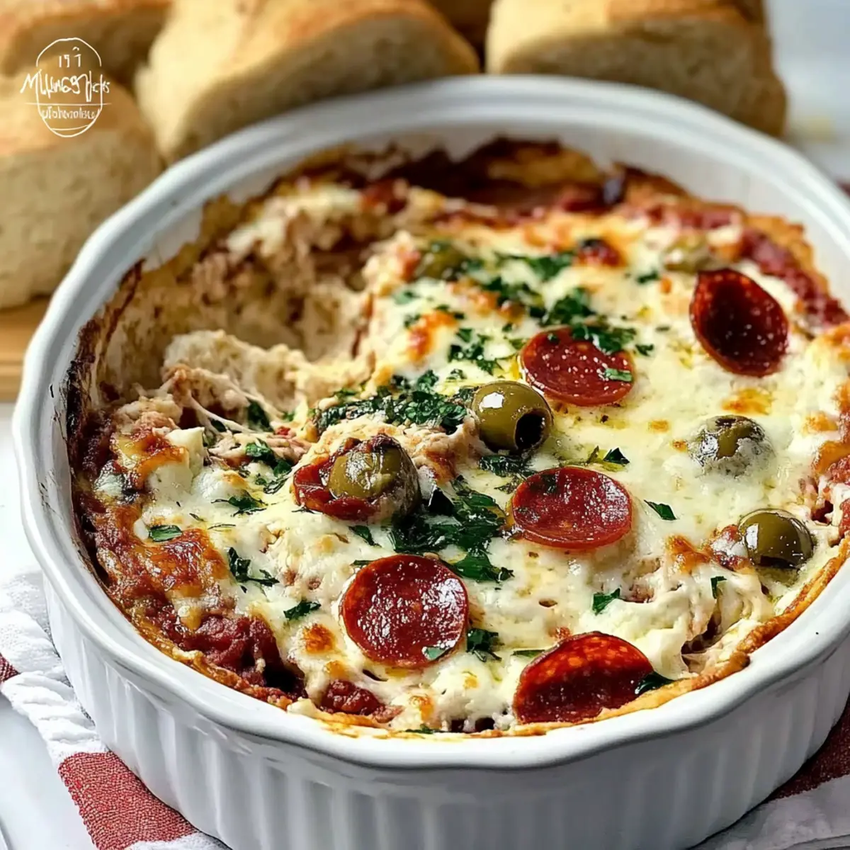 Hot Pepperoni Muffuletta Dip