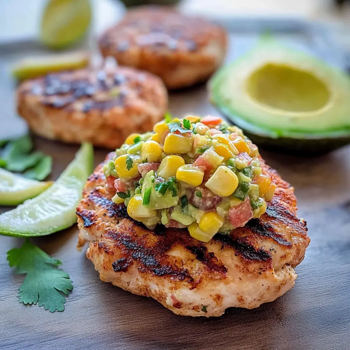 Chicken Burgers with Avocado Corn Salsa