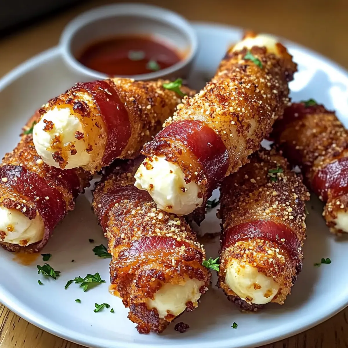 Low Carb Nashville Hot Bacon Wrapped Mozzarella Sticks
