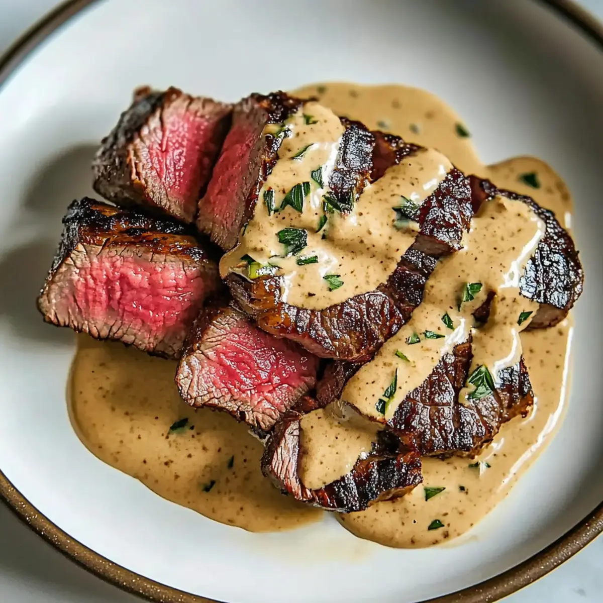 Steak with Bourbon Garlic Cream Sauce