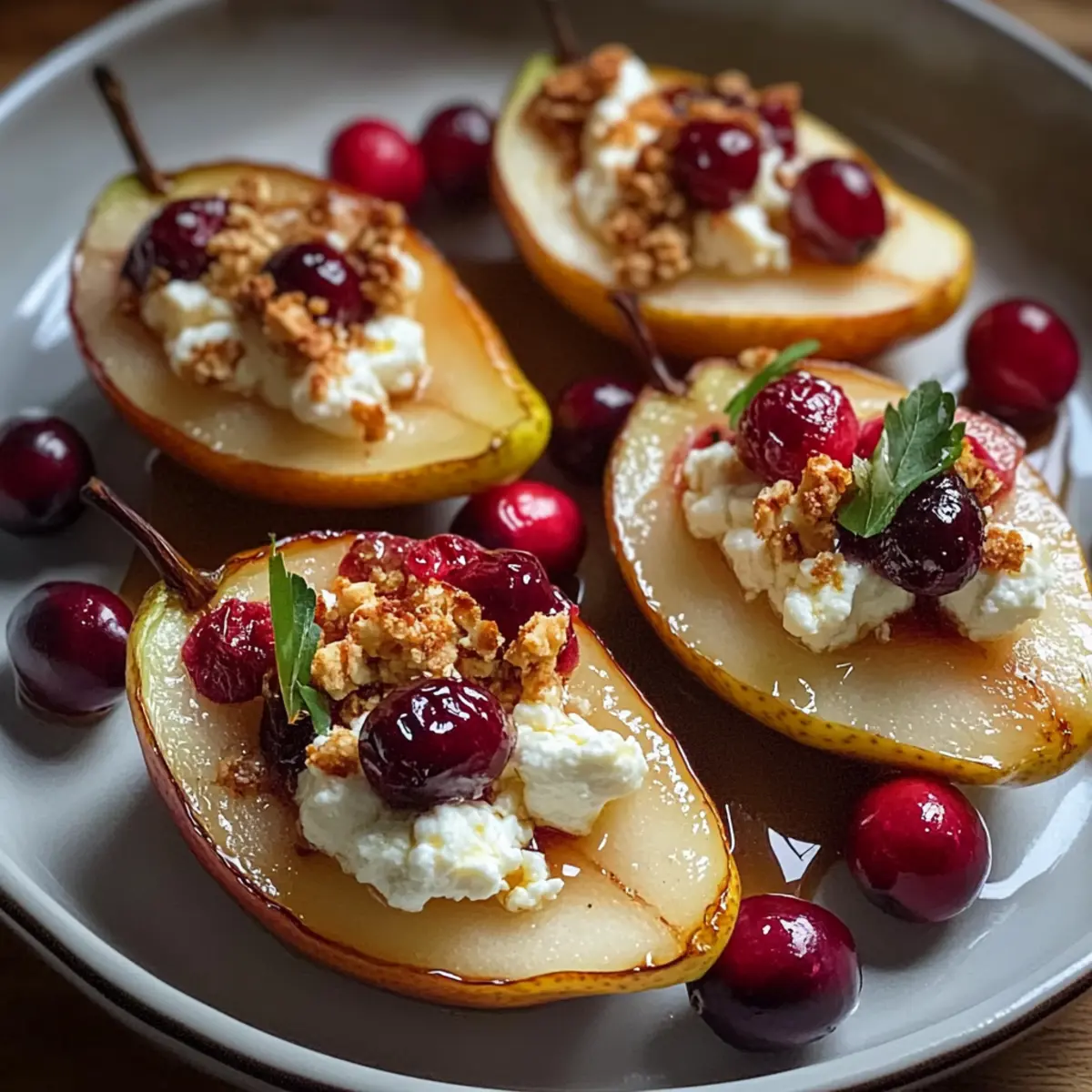 Baked Pears with Goat Cheese, Honey, and Cranberries