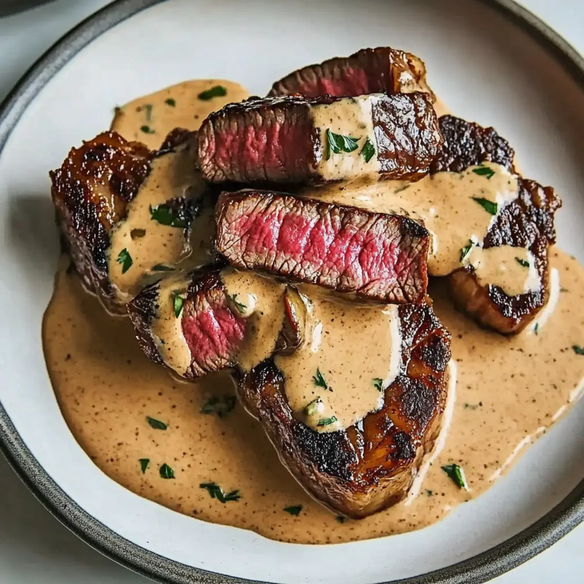 Steak with Bourbon Garlic Cream Sauce