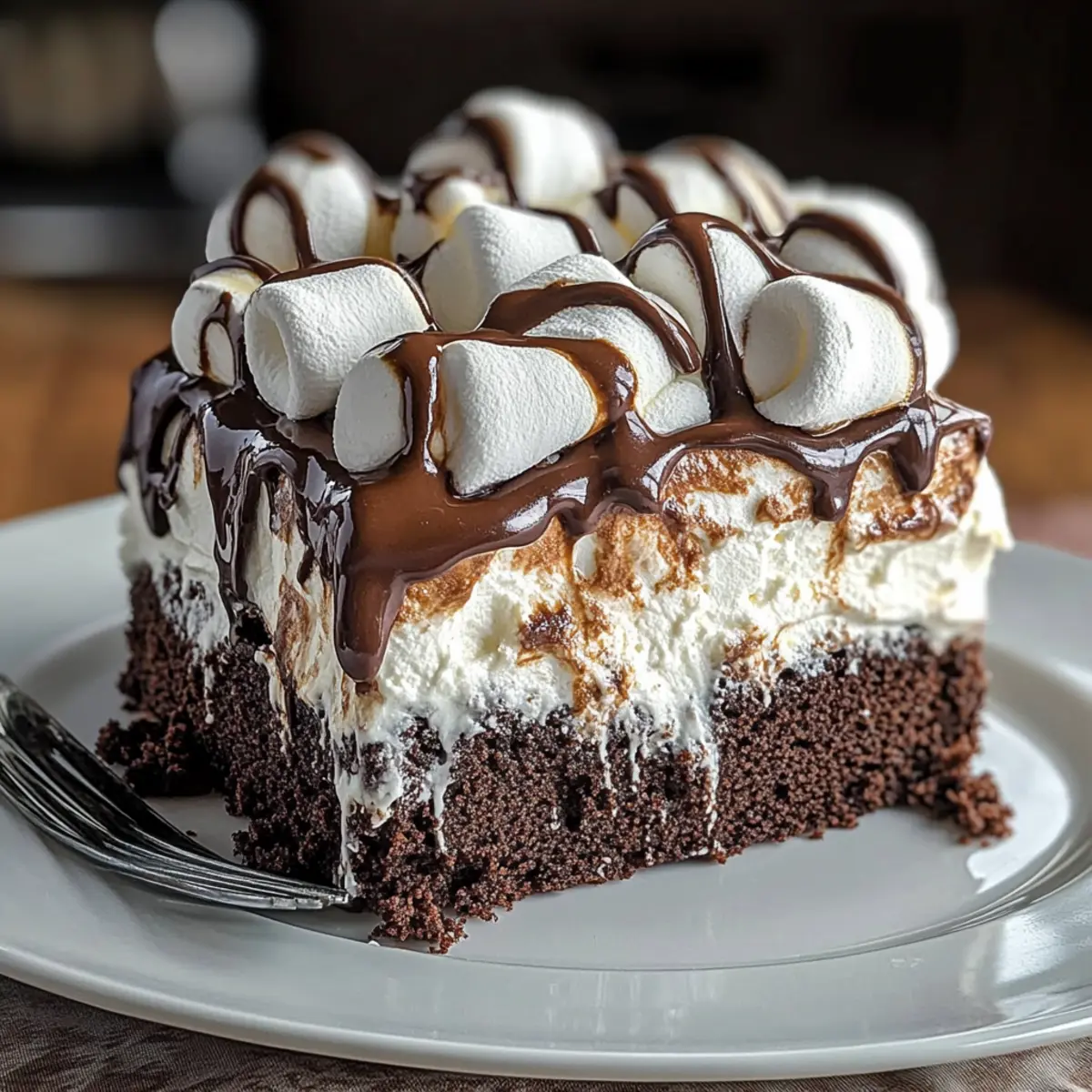 Marshmallow Chocolate Poke Cake