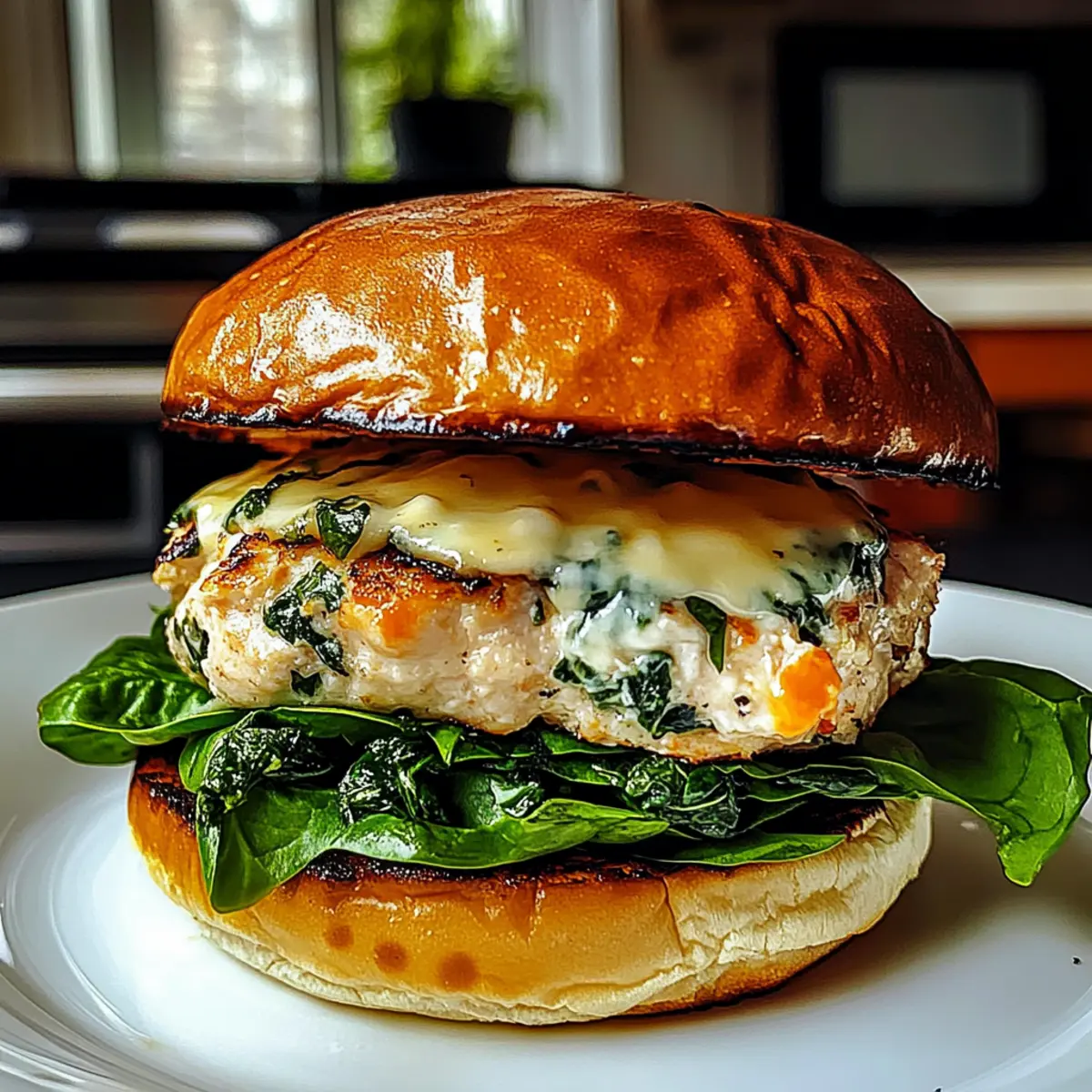 White Cheddar and Spinach Chicken Burgers
