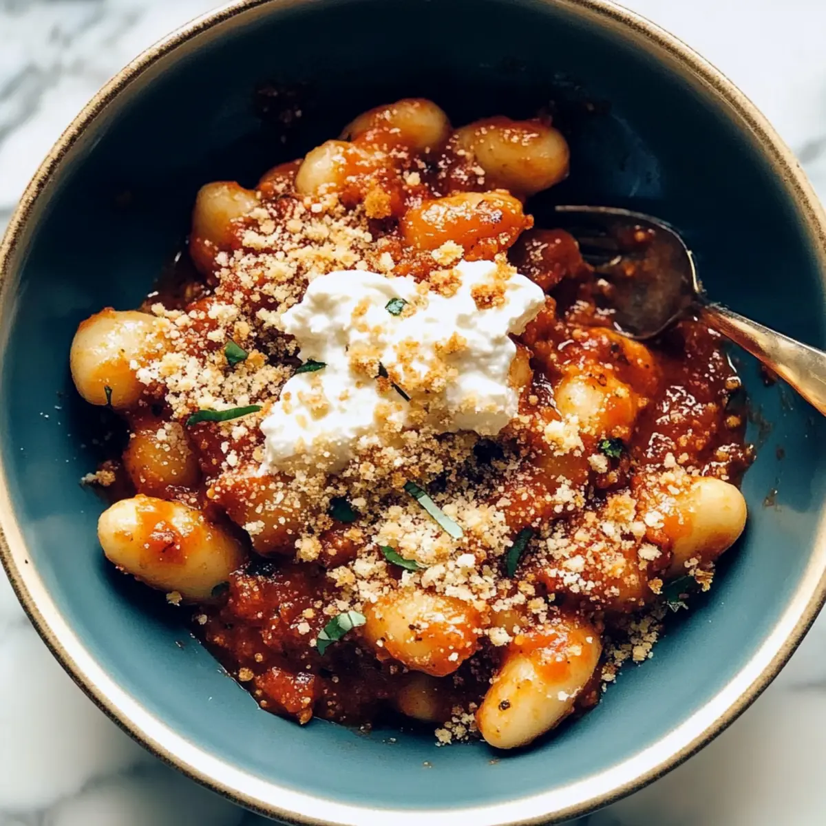 Gnocchi with Red Sauce, Herbed Ricotta, and Golden Crispies