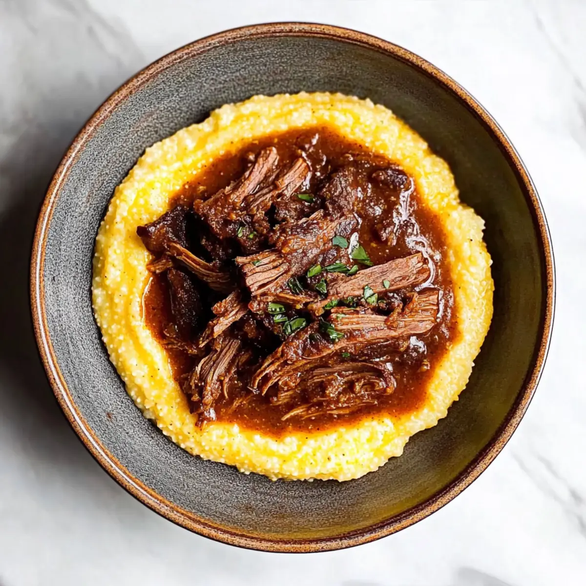 Shredded Beef with Cheesy Grits