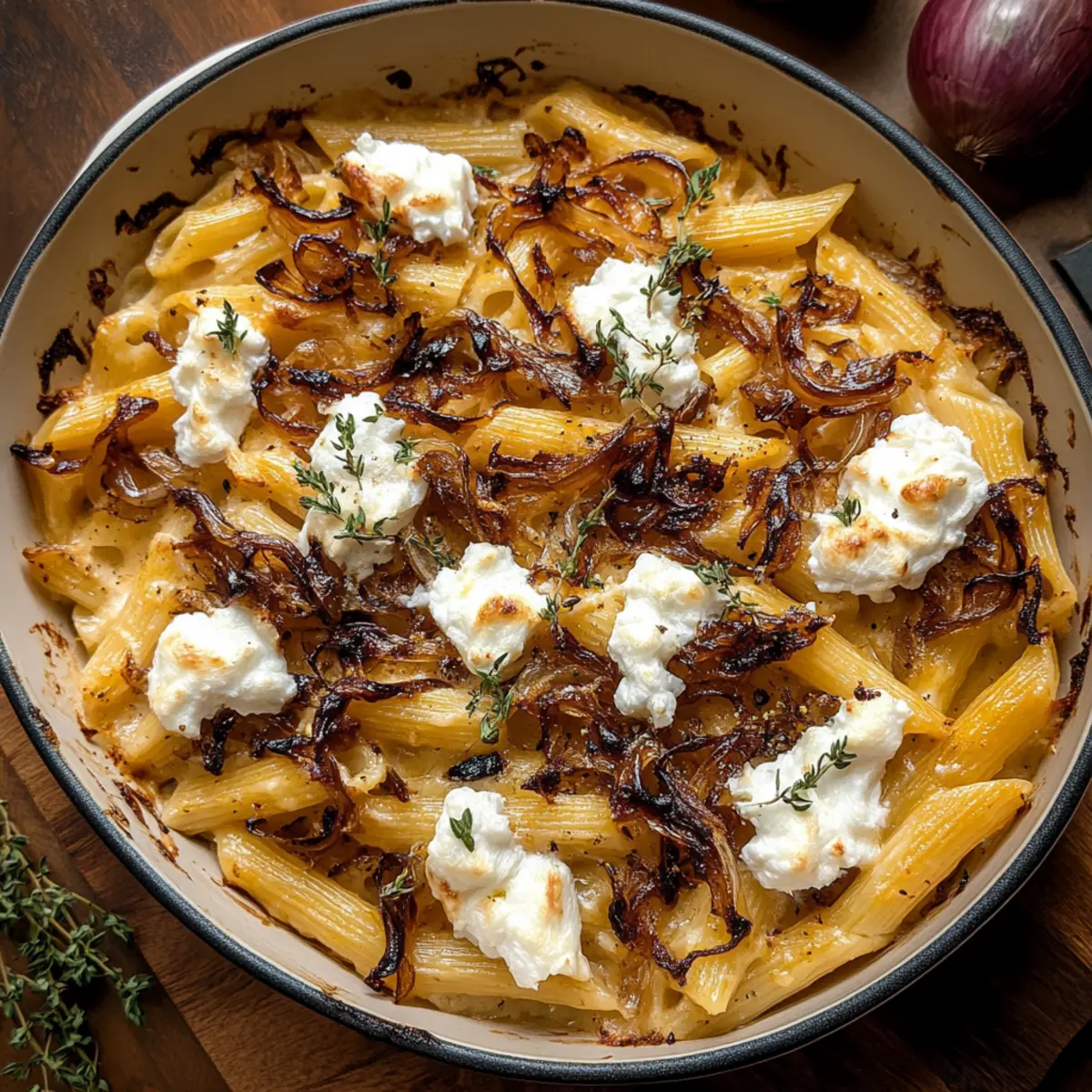 Onion & Goat’s Cheese Pasta Bake