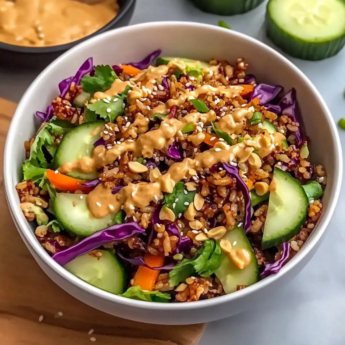 Crispy Rice Salad with Peanut Sesame Dressing