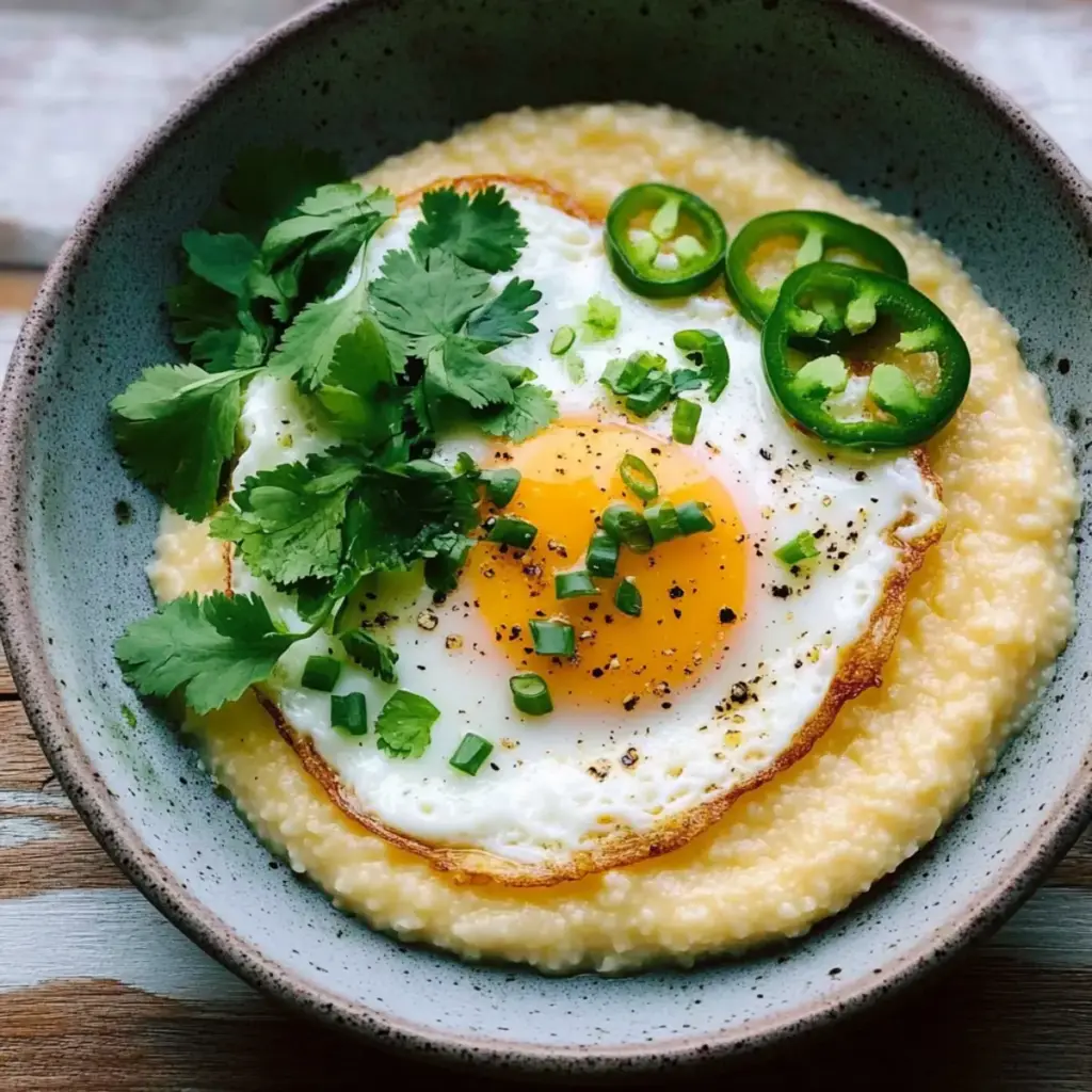 spicy cheddar grits with fried eggs