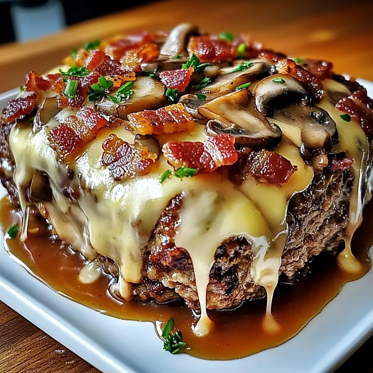 Bacon Mushroom Swiss Cheese Meatloaf