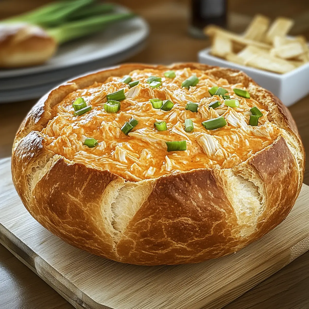 Buffalo Chicken Dip in a Bread Bowl