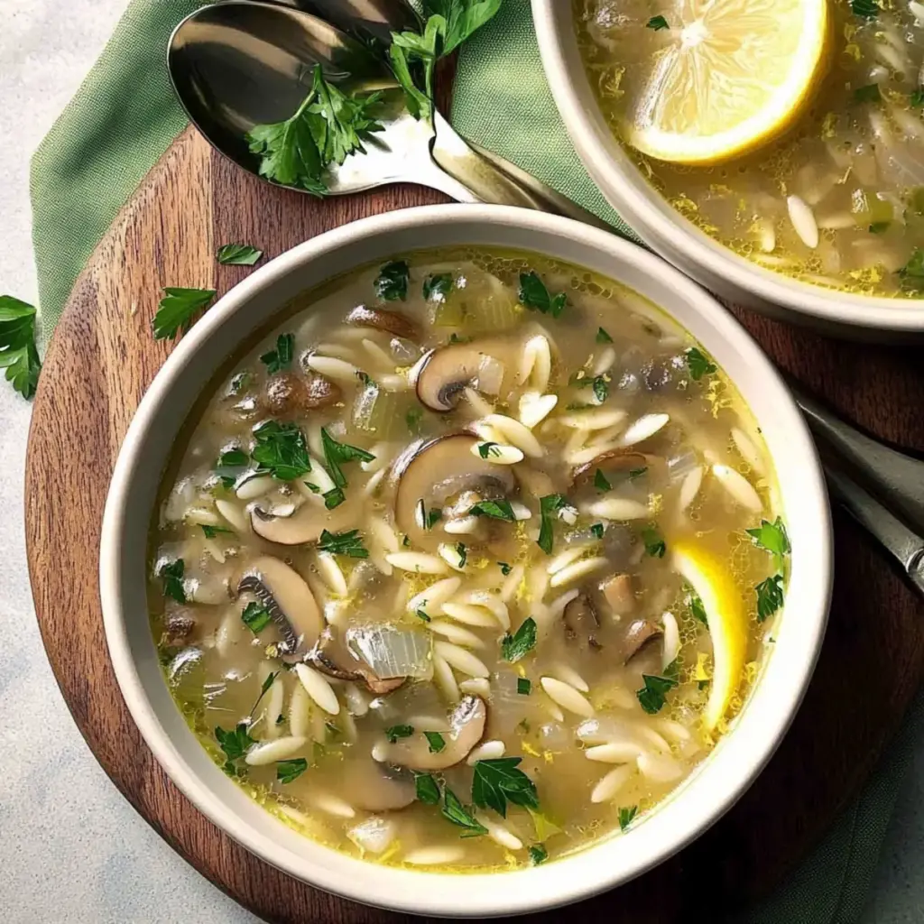 Lemony Mushroom-Orzo Soup