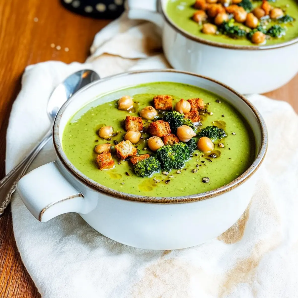Broccoli Soup & Garlic Chickpea Croutons