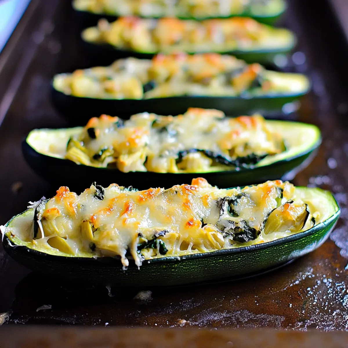 Artichoke and Spinach Stuffed Zucchini