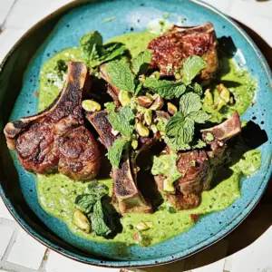 Lamb Loin Chops Over Minty Pistachio Butter