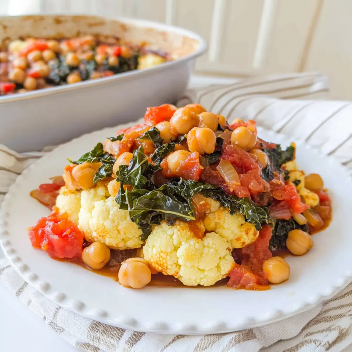 Cauliflower With Chickpeas, Tomato, and Kale