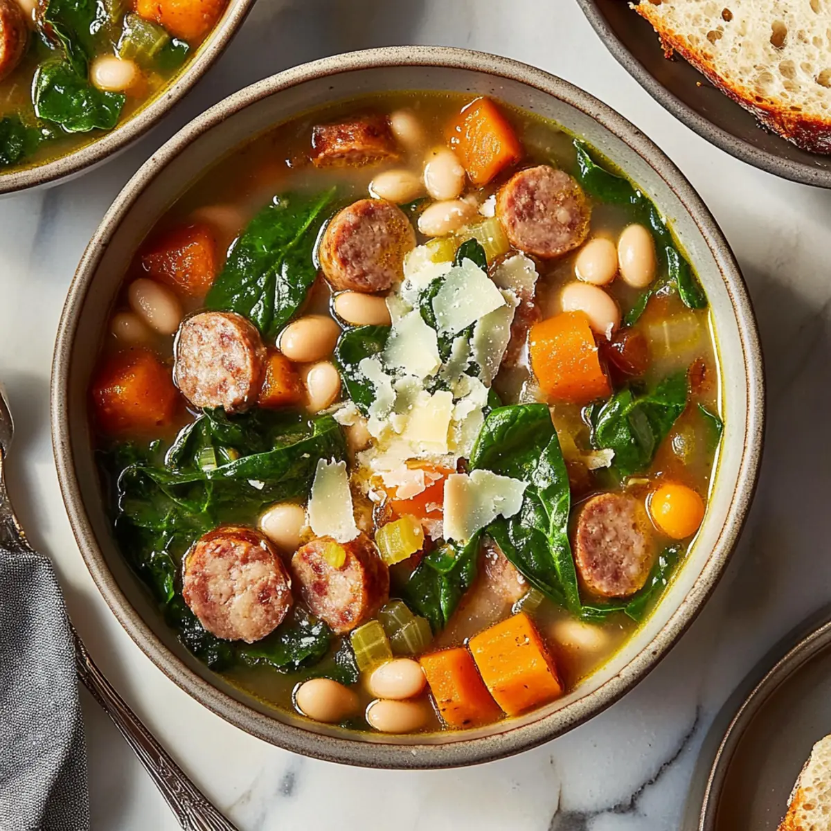 Slow Cooker Sausage, Spinach and White Bean Soup