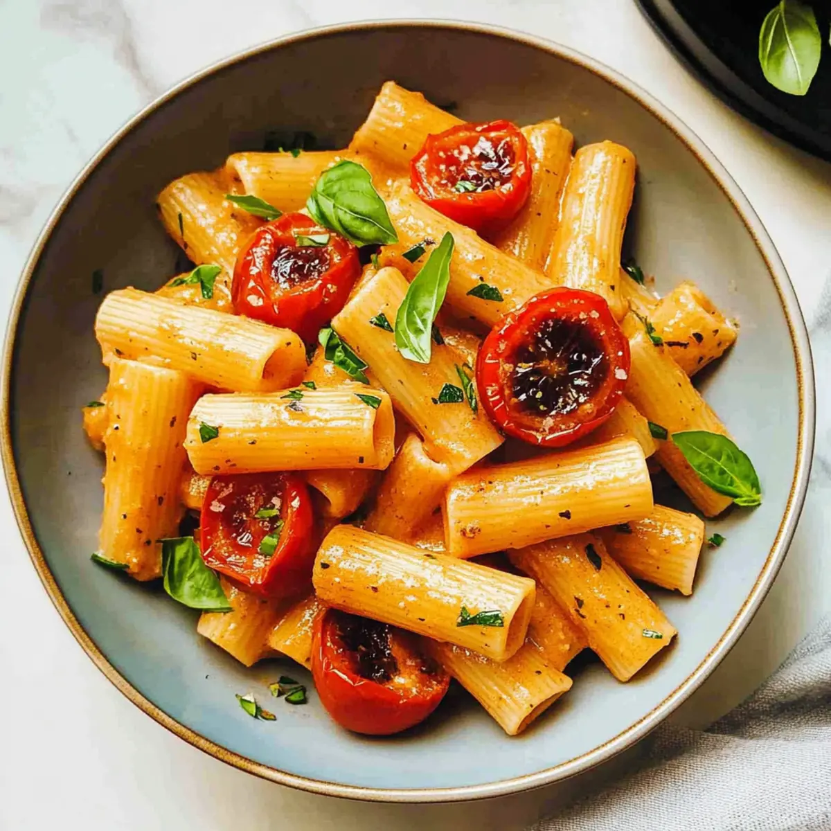 Creamy Vegan Red Pepper Pasta with Blistered Tomatoes