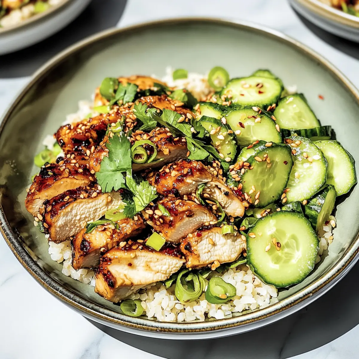 Sesame Chicken Bowls with Cucumber Salad