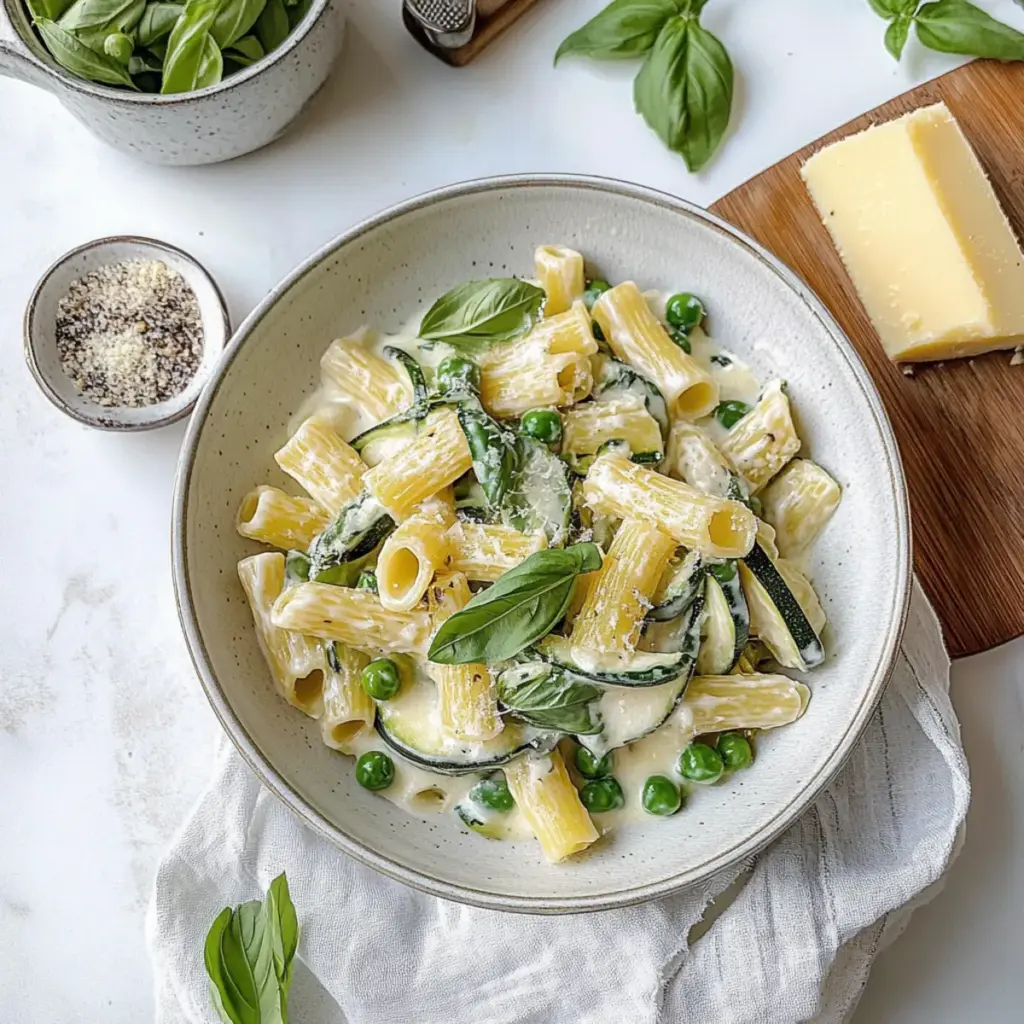 Zucchini Ricotta Summer Pasta with Peas
