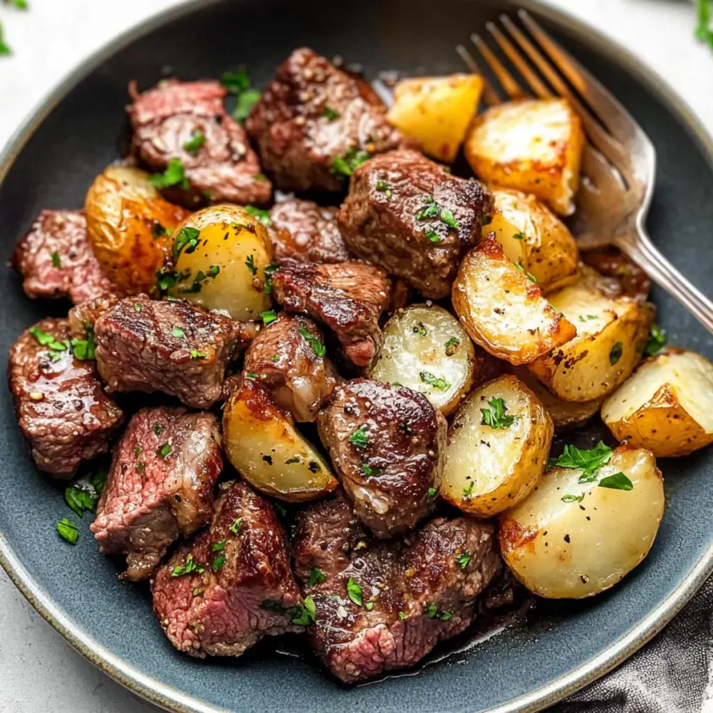 Garlic Butter Steak Bites and Potatoes